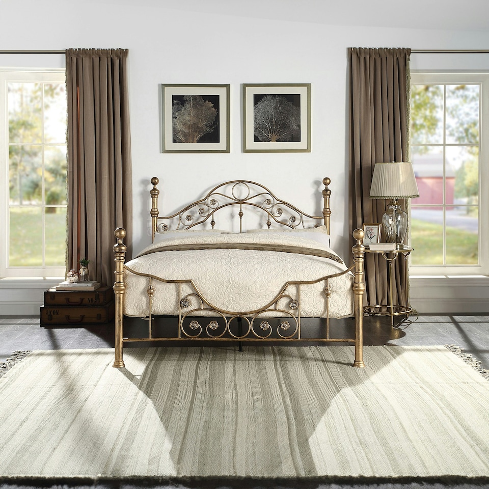 image 1 of Letchworth Vintage Victorian Style Antique Brass Metal Bed Frame (King) | Bronze | Brass | King