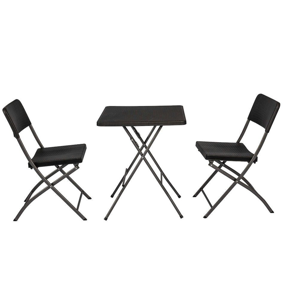 image 1 of Black Trestle Table and Chairs Set Folding Furniture for Indoor & Outdoor Events