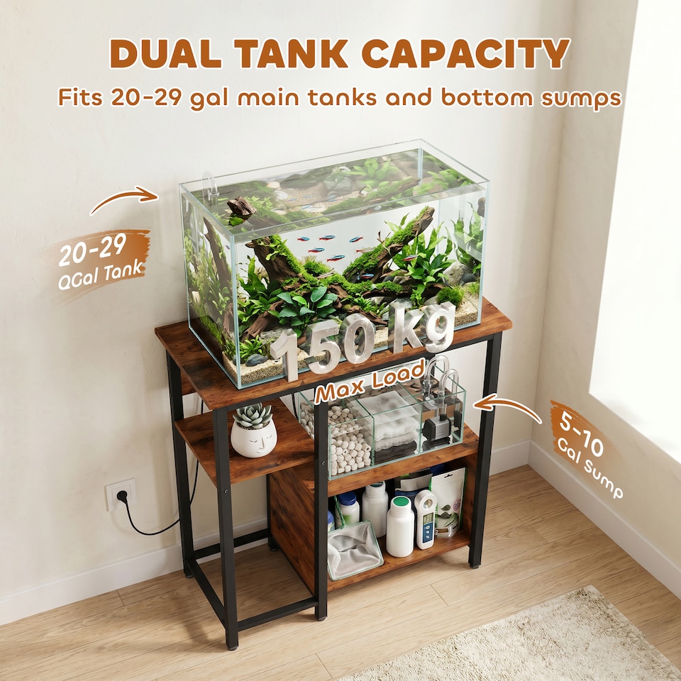 image 1 of PawHut Fish Tank Stand with Power Outlets 20-29 Gallon