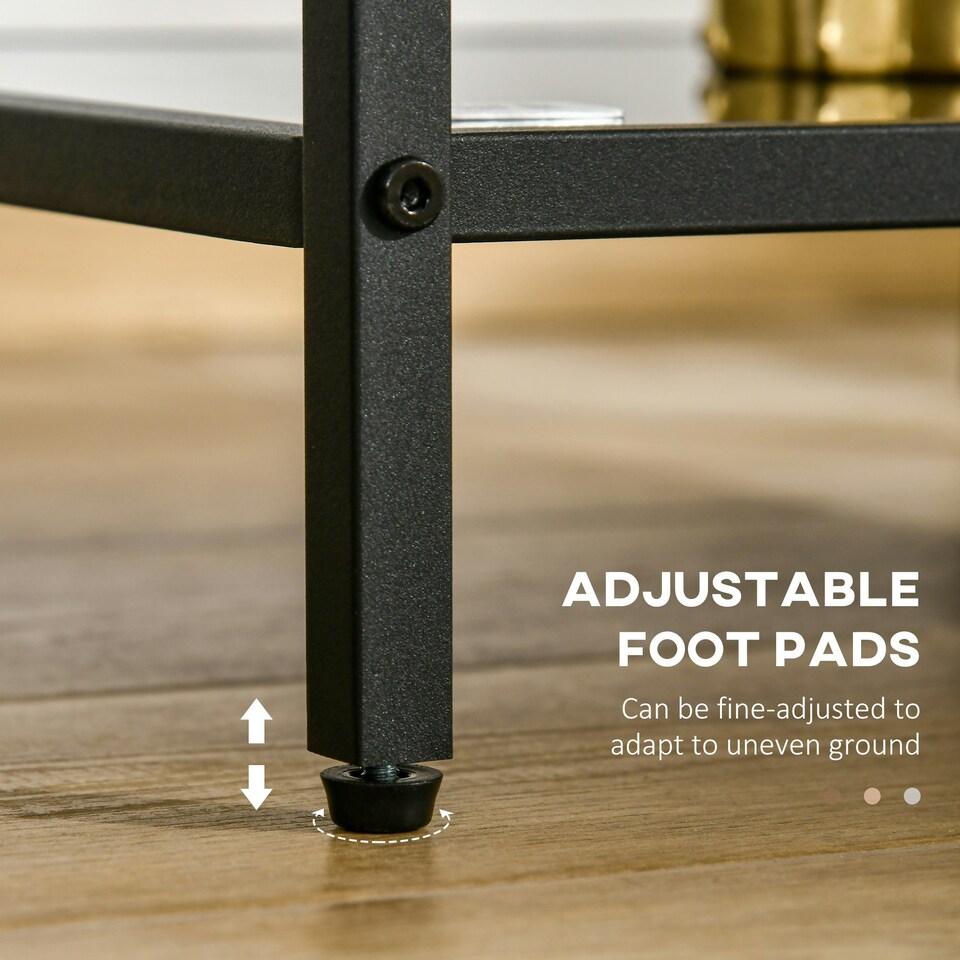 image 1 of HOMCOM Side Table with Tempered Glass Top, End Table with 2-Tier Storage, Black Black