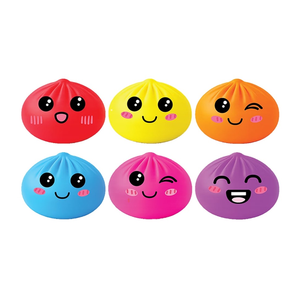 image 1 of Assorted Neon Kawaii Bao Dumpling Squishy Toy in Steamer Basket 5.5cm