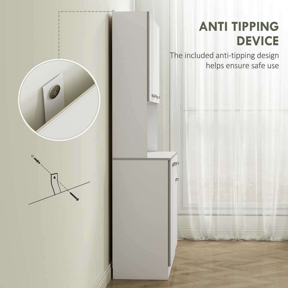 image 1 of HOMCOM 180cm Tall Kitchen Cupboard, Freestanding Kitchen Storage Cabinet with 6 Doors, Drawer, Adjustable Shelves and Open Countertop for Dining Room, White