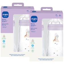 2 x MAM Easy Start Anti-Colic 320ml Baby Bottle Fast Flow Teat Pack of 2 Lilac | Multi | Not provided