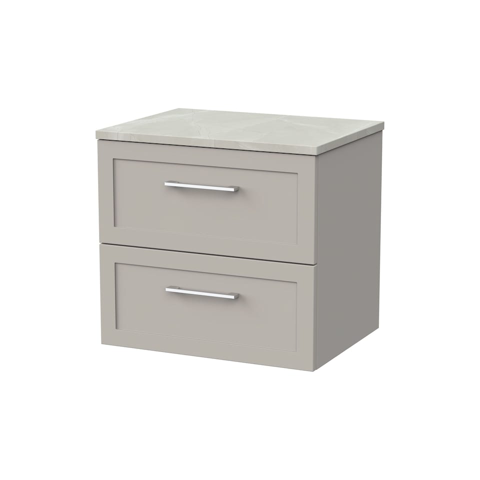 image 1 of Balterley Stonnall Traditional Wall Hung 2 Drawers Vanity Unit with Marble Plaster Laminate Worktop, 600mm, Pebble Grey