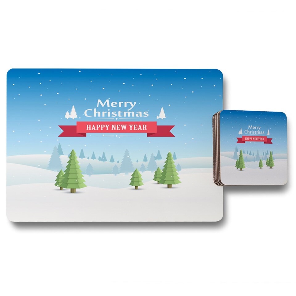 merry christmas cover art placemat coaster set | Multi