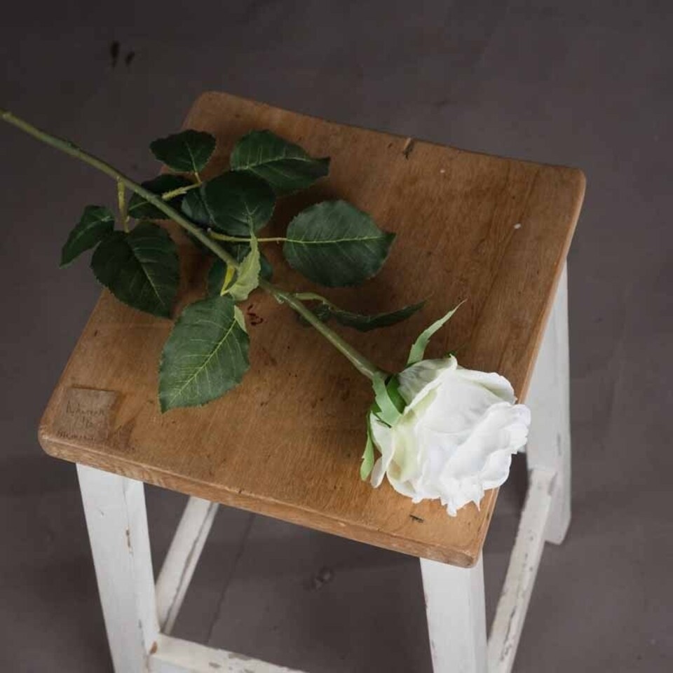 image 1 of Traditional Rose Artificial Flower - Fabric/Plastic - L9 x W9 x H71 cm - White
