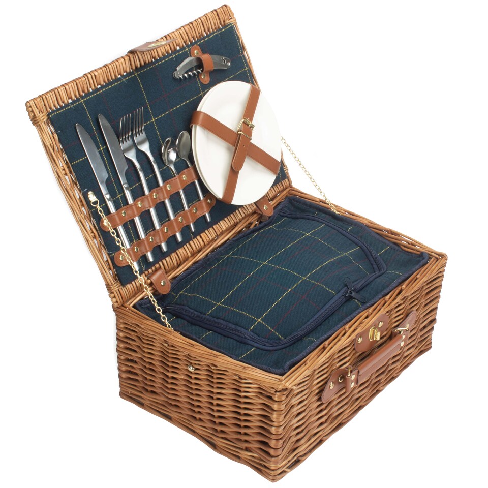 image 1 of 2 Person Blue Tweed Fitted Picnic Basket | Blue | Blue | 1