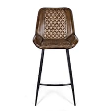 Real Genuine Leather Breakfast Kitchen Bar Stool Tan Brown With Back Rest 106cm High x 50cm Wide x 59cm Deep Seat Height 70cm