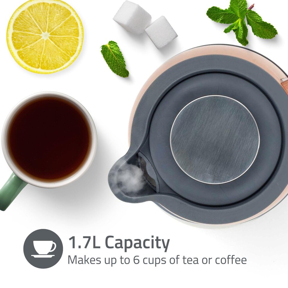 image 1 of Nedis 1.7L Soft Touch Jug Kettle with Wood Effect Handle, Overheat Protection, Removeable Filter, 2.2KW - Matte Orange