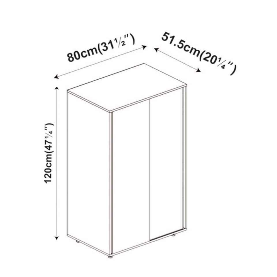 image 1 of URBNLIVING 2 Sliding Door Wardrobe 120cm Freestanding Unit | Multi | White Carcass + Grey Doors | 1