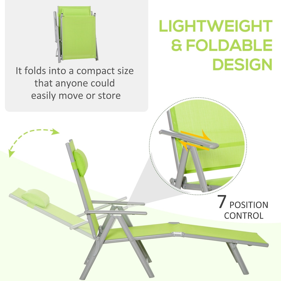 image 1 of Outsunny Sling Patio Reclining Chaise Lounge Garden Furniture Folding, Green