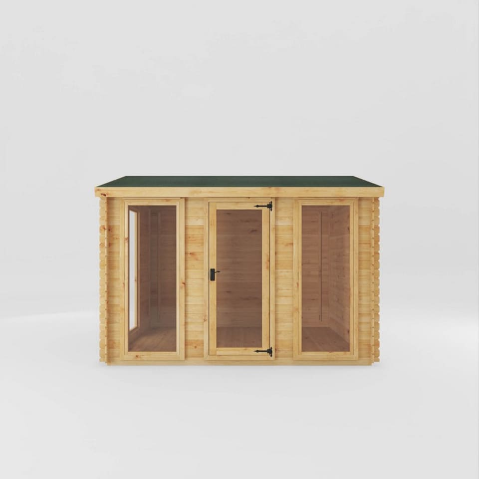 image 1 of 3.5 x 3 m Reverse Apex Log Cabin - 19 mm - Timber - L313.4 x W352.8 x H259.5 cm - Brown