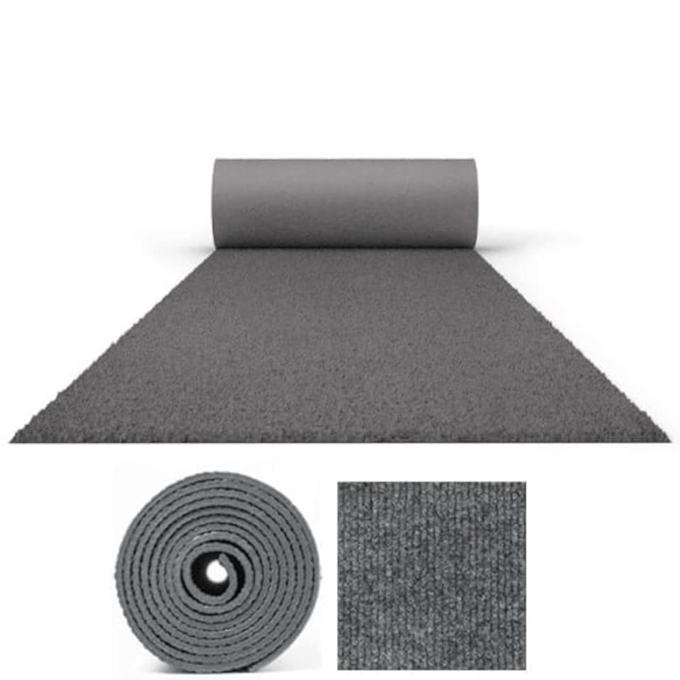 image 1 of 25 Metres Exhibition Quality Ribbed Heavy Duty Grey Carpet Runner 2 Metres Wide