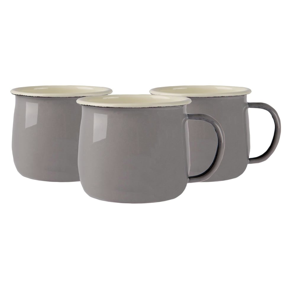 image 1 of Argon Tableware Coloured Enamel Belly Mugs - 375ml - Grey/Cream - Pack of 6 Multi