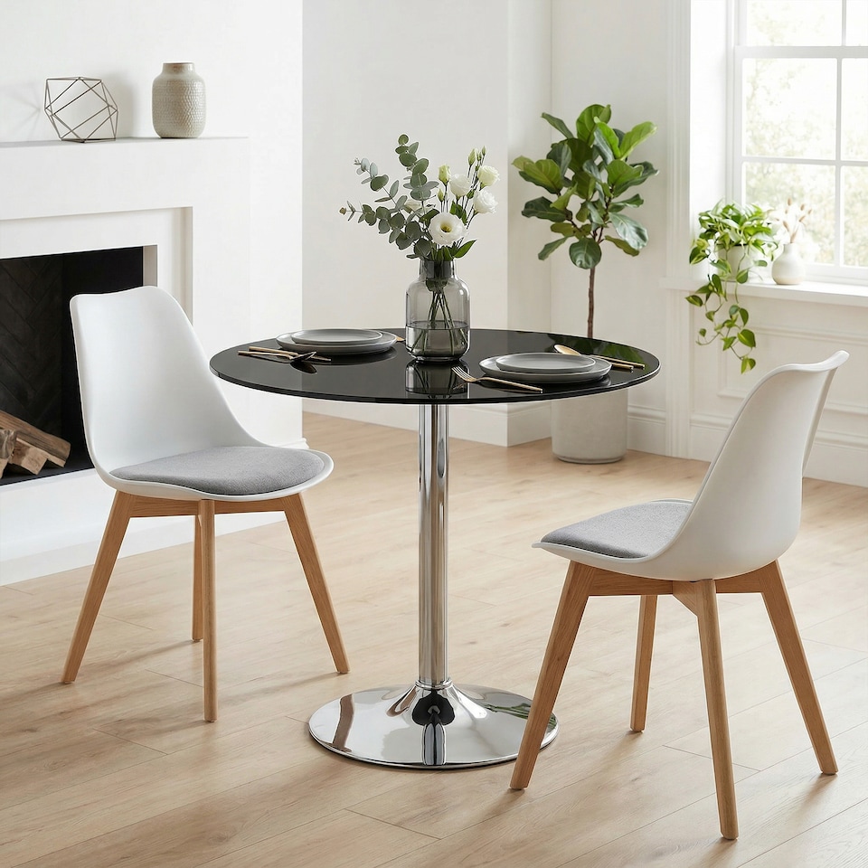 image 1 of HOMCOM Round Bar Table, Dining Table with Tempered Glass Top and Steel Frame