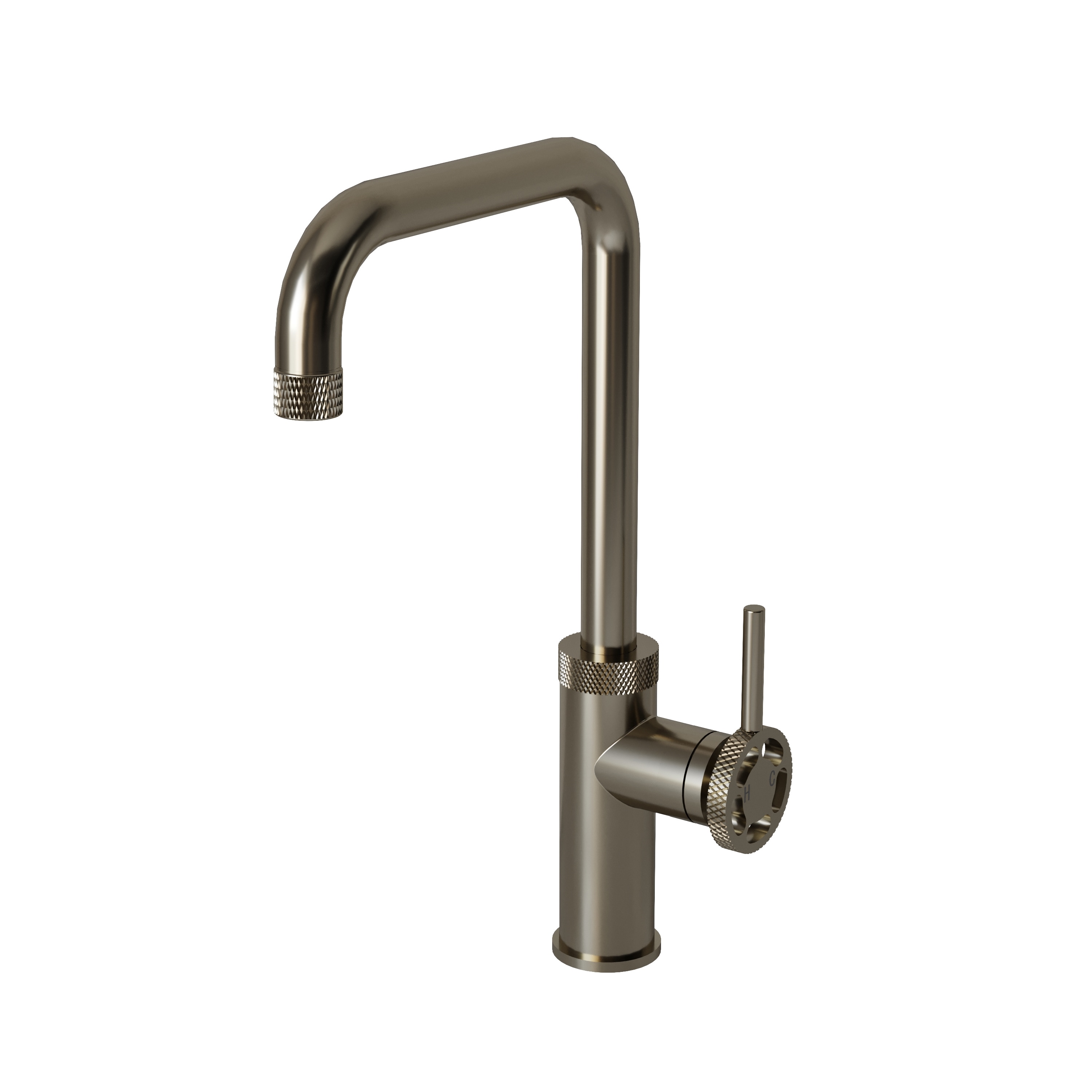 Flode Labor Industrial Style Kitchen Mixer Tap - Brushed Steel - Single Lever - Swivel Spout - Brass - Deck-Mounted