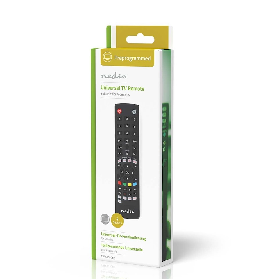 image 1 of Nedis Universal Remote Control, 4-in-1 Replacement for TV, DVD, SAT, DVB-T, Pre-Programmed for Samsung, LG, Sony, Philips, Panasonic - With Netflix, Prime, YouTube, Disney, Google Play Buttons