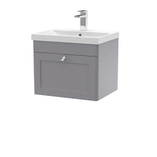 Balterley Swynnerton Traditional 1 Drawer Wall Hung Vanity Unit with Thin Edge Basin, Satin Grey, 500mm