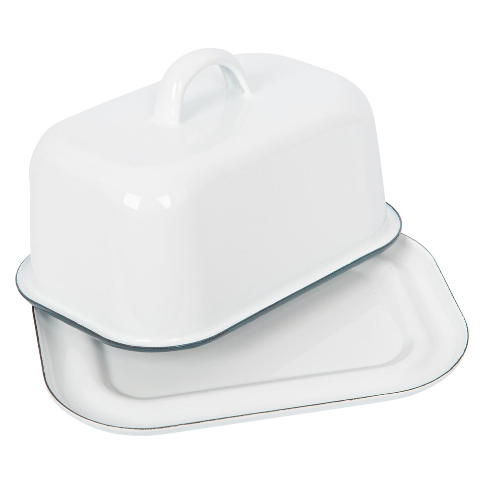 image 1 of Argon Tableware White Enamel Butter Dish - 18.5cm x 10cm - Green | White | Green