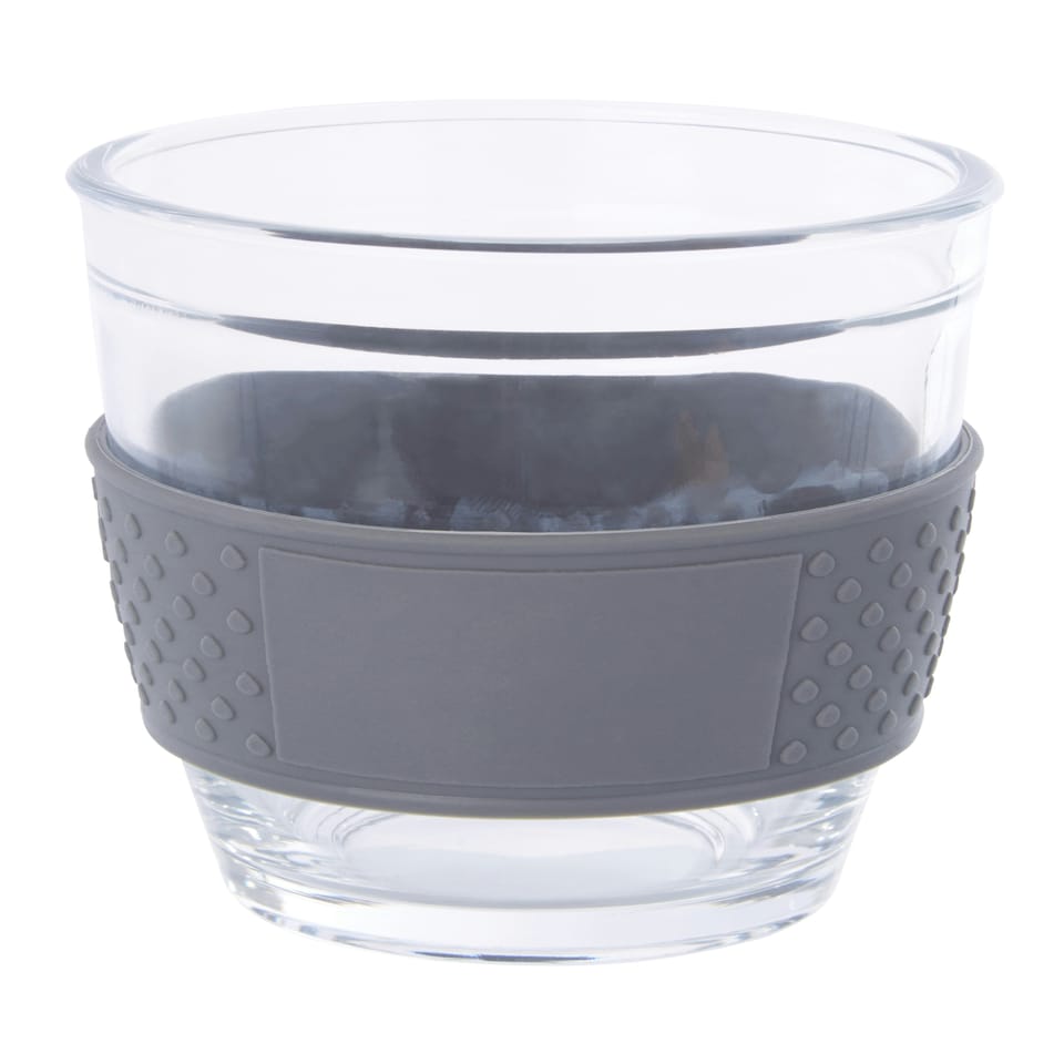 image 1 of Interiors by Premier Glass Mug With Grey Silicone Lid, Glass Coffee Mug With Silicone Lid and Cork Wrap, Glass Mug With Lid