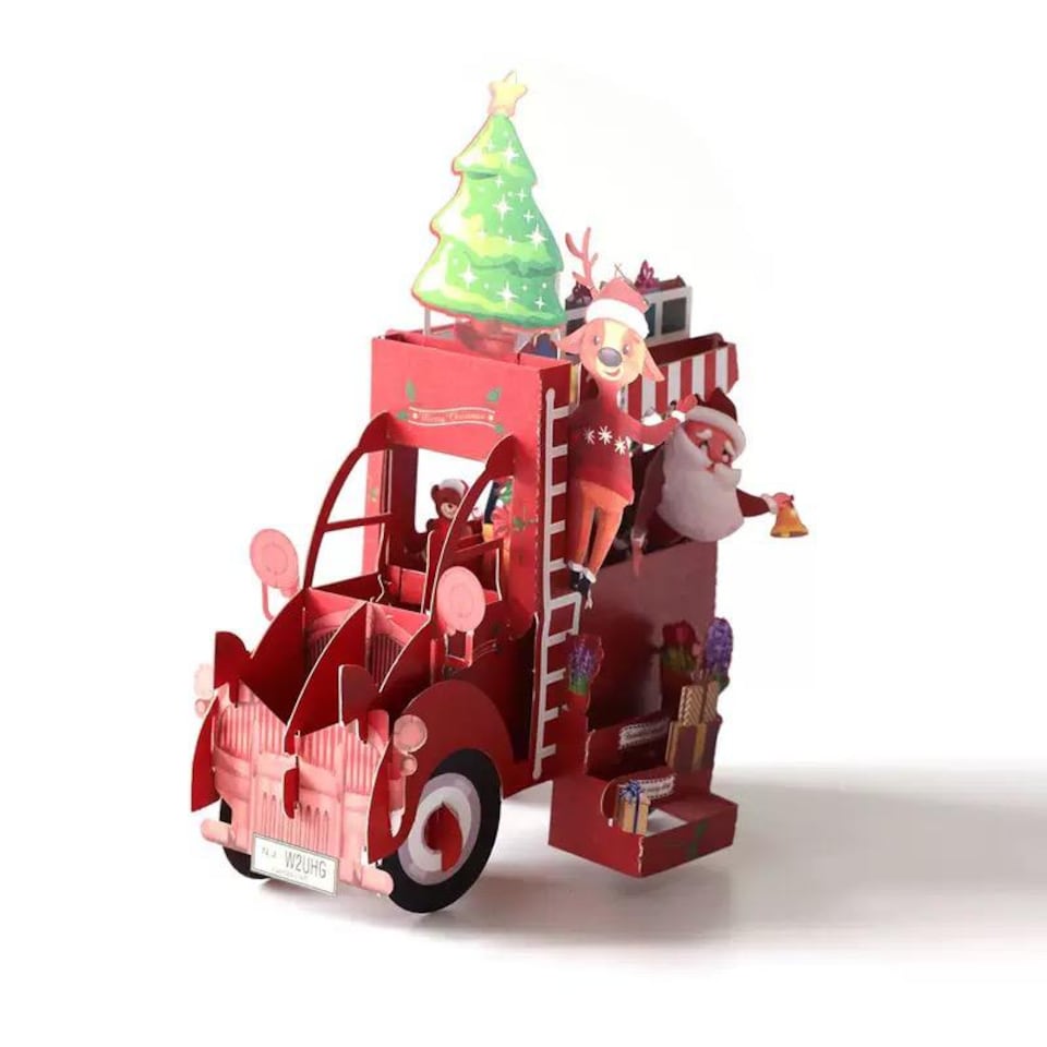 image 1 of Santa’s Festive Truck & Snowman Scene Christmas Card