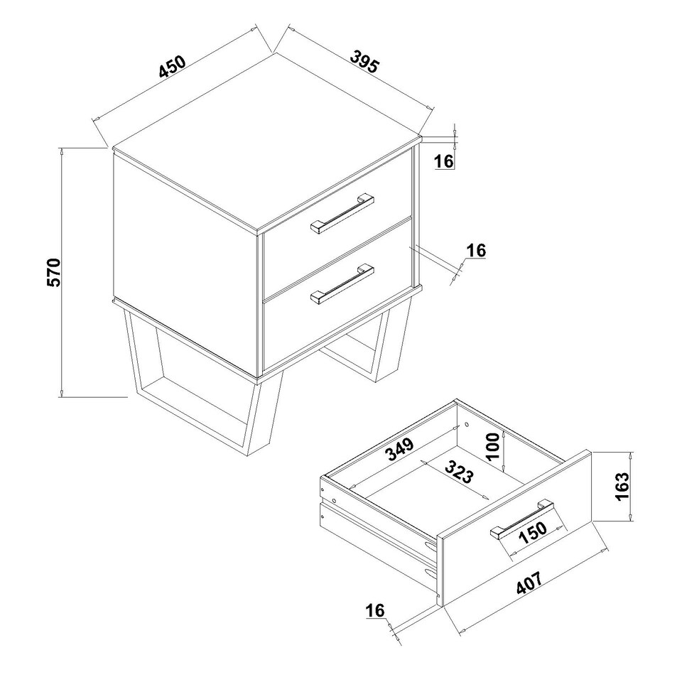 image 1 of Texas, 2 Drawer Bedside Cabinet Grey