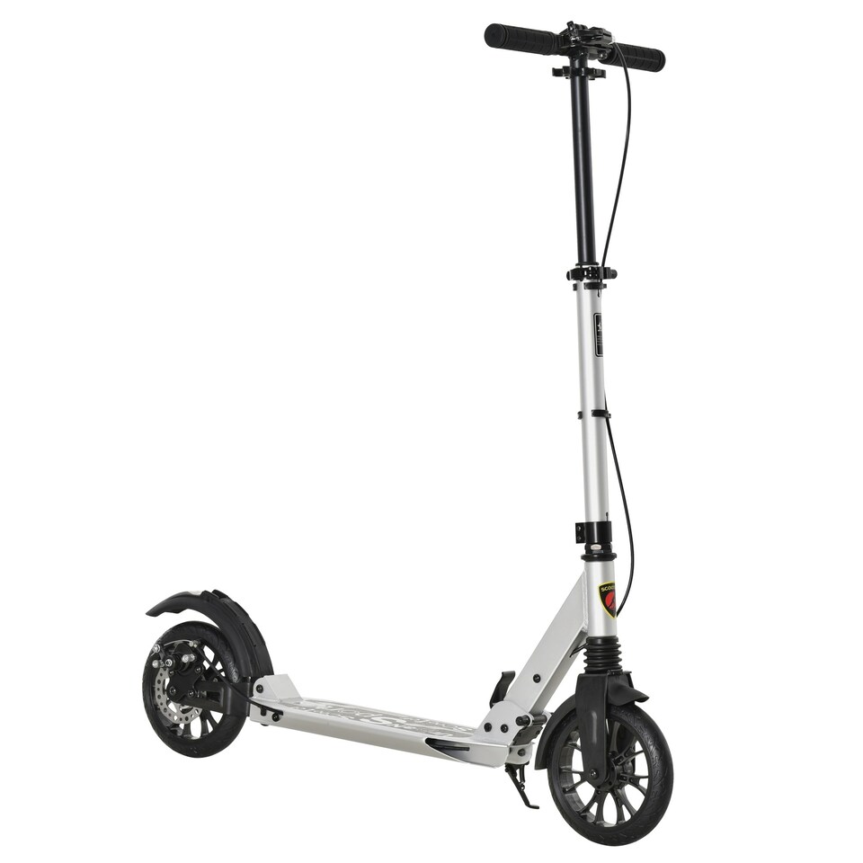 image 1 of HOMCOM Adult Teens Kick Scooter Fold Adjust 14+ w/ Rear Wheel&Hand Brake Silver