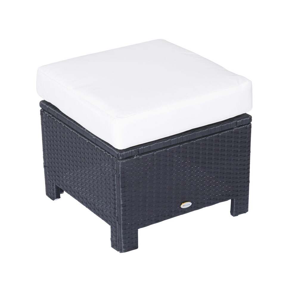image 1 of Outsunny Rattan Footstool Wicker Ottoman with Padded Seat for Backyard
