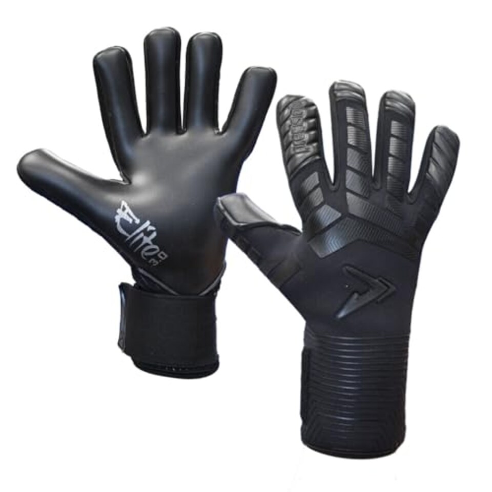 image 1 of Precision Elite 3.0 Blackout Contact Goalkeeper Gloves, 4 mm Black Contact Latex Grip, Super Lite Negative Cut, Strapless Or Strapped Fit, 10