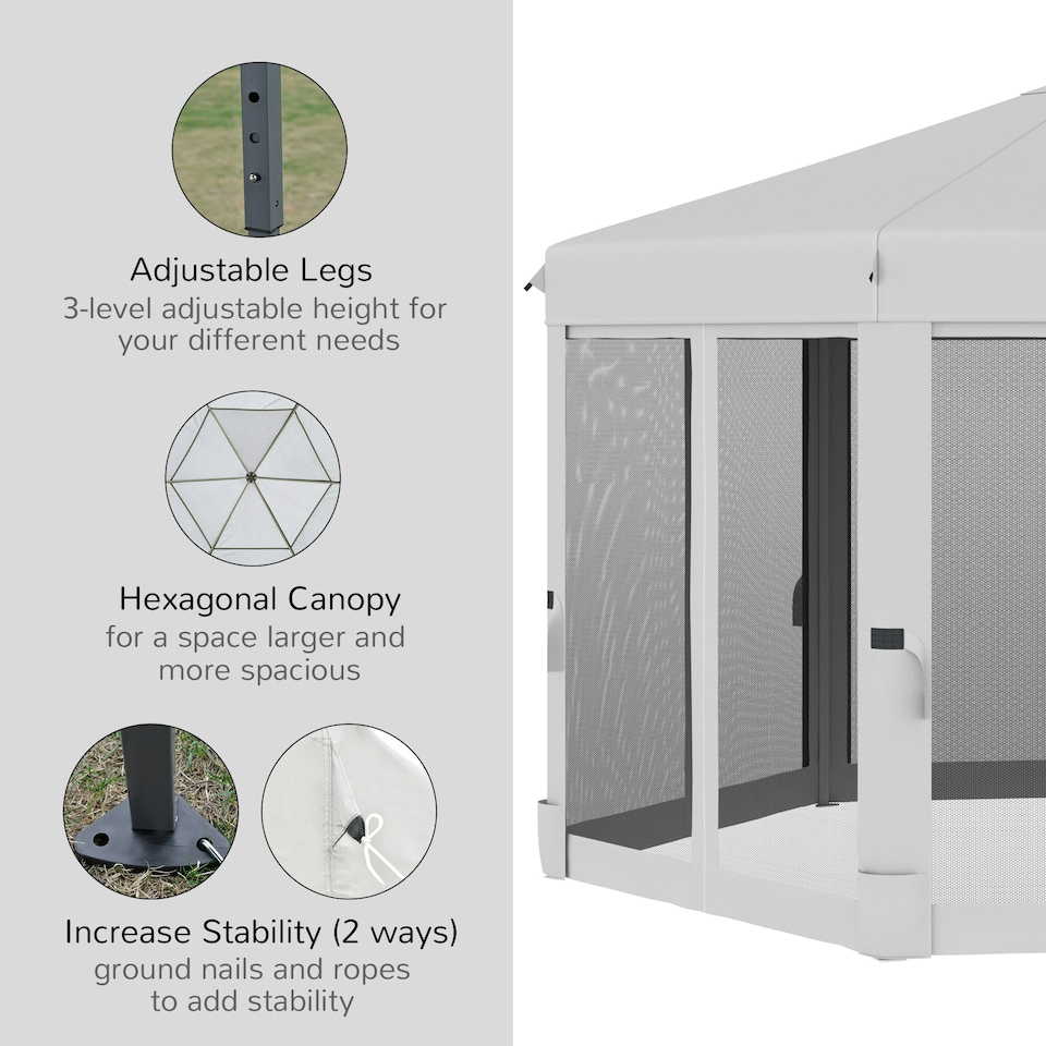 image 1 of Outsunny 3.2m Pop Up Gazebo Hexagonal Canopy Tent Outdoor w/Sidewalls Brown