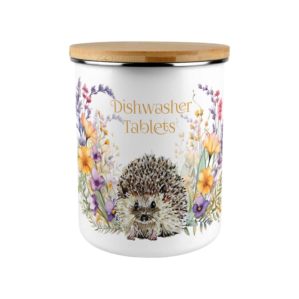 image 1 of Floral Hedgehog Dishwasher Tablets Storage Tin