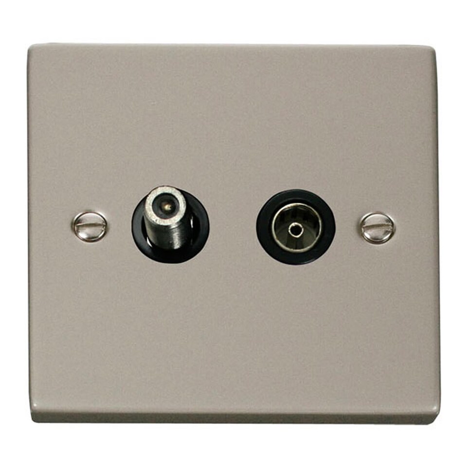 SE HOME Pearl Nickel Satellite & Coaxial Socket 1 Gang | Silver | Pearl Nickel