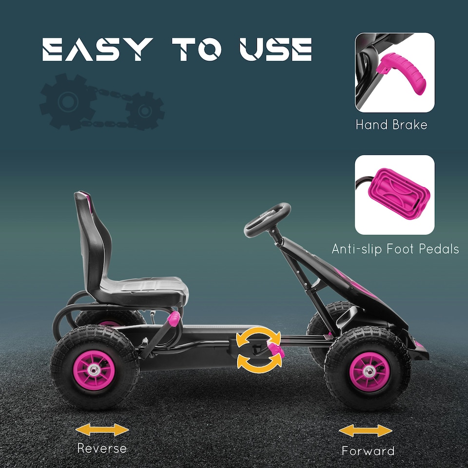 image 1 of HOMCOM Children Pedal Go Kart w/ Adjustable Seat, Rubber Wheels, Brake - Pink
