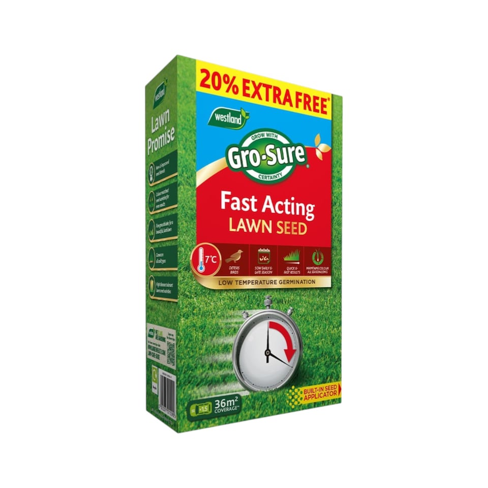 image 1 of Westland Gro-Sure Fast Acting Lawn Seed 30 Square Meter with 20 Percent Extra Free Quick Germination Grass Seed for New Lawns and Patch Repair