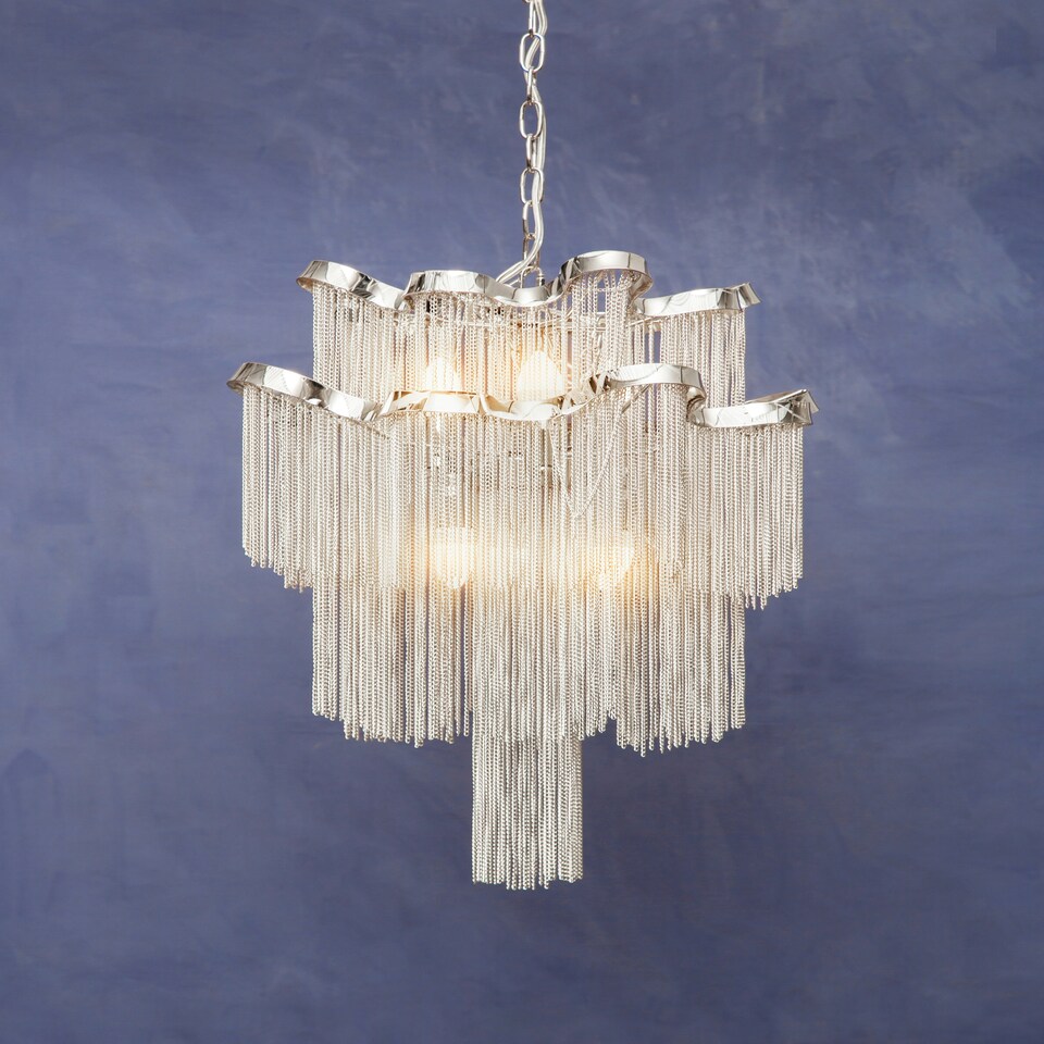 image 1 of Interiors by Premier 2 Tier 6 Light Chrome Pendant, Boutique Style Ceiling Light With Aluminium Chains, Chrome Finish Pendant