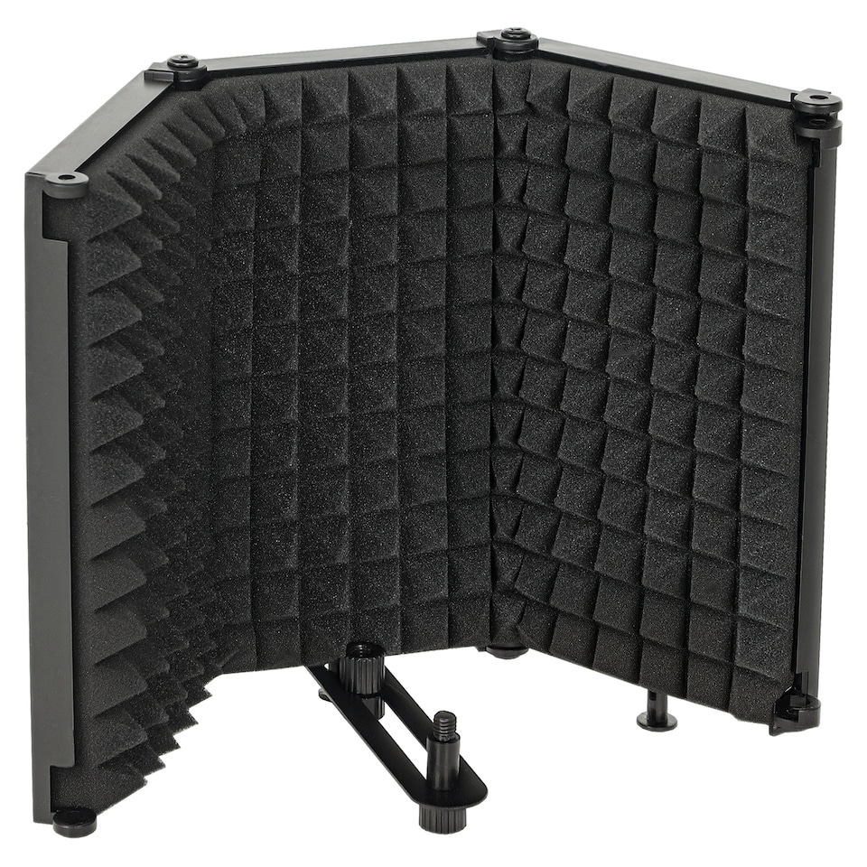 image 1 of HOMCOM Studio Microphone Isolation Shield, Foldable Adjustable Recording Studio Equipment, 3-Panel High Density Absorbent Foam Shield with Threaded Mount, Black