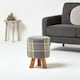 image 2 of Homescapes Grey and Yellow Tall Tartan Fabric Stool with Legs | Grey | 32 x 32 x 42 cm