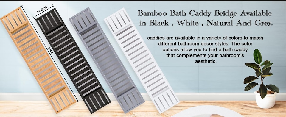image 1 of Luxury Bamboo Bath Caddy Tray Wood Bathtub Storage Organizer Black
