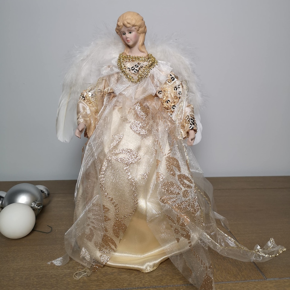 image 1 of 30cm Premier Christmas Tree Topper Angel Decoration with Feather Wings in Gold