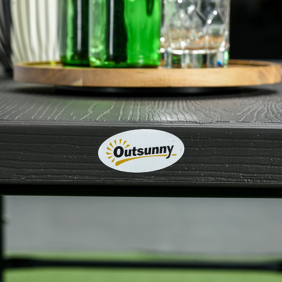 image 1 of Outsunny Folding Picnic Table with 2 Benches, 3Piece Portable Garden Furniture Set for 4, Dining Table Set with Plastic Top, Steel Frame, Dark Grey | Grey | 1