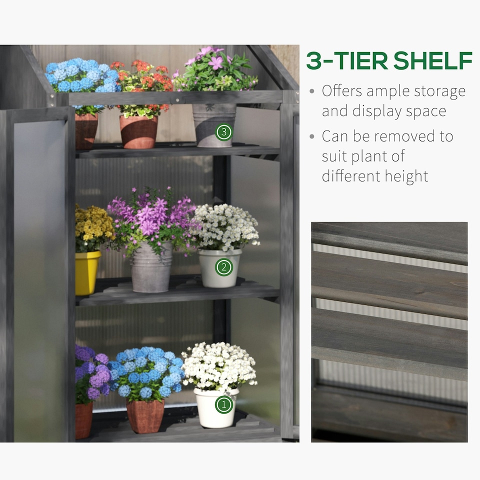 image 1 of Outsunny Wooden Greenhouse Cold Frame Grow House w/ Double Door for Flower Brown