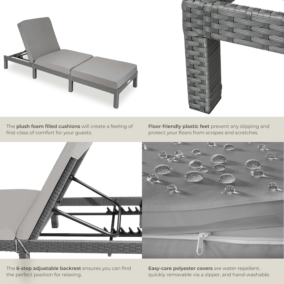 image 1 of Sun Lounger Sofia - 6-step adjustable backrest, thick padding, UV-resistant Grey