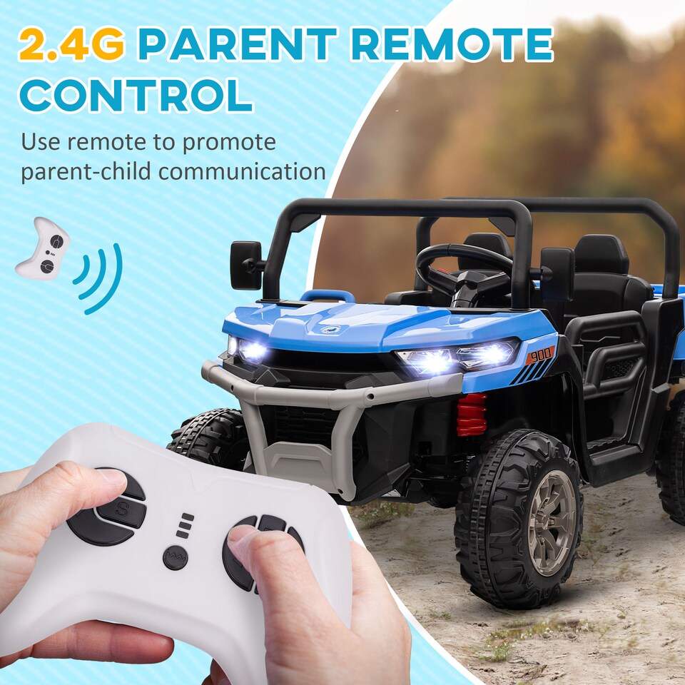 image 1 of HOMCOM Kids Ride on Car, Electric Car for Kids with Electric Bucket, 12V 2 Seater UTV with Shovel, Parental Remote, 4 Spring Suspension Wheels, Working Horn, Music - Blue