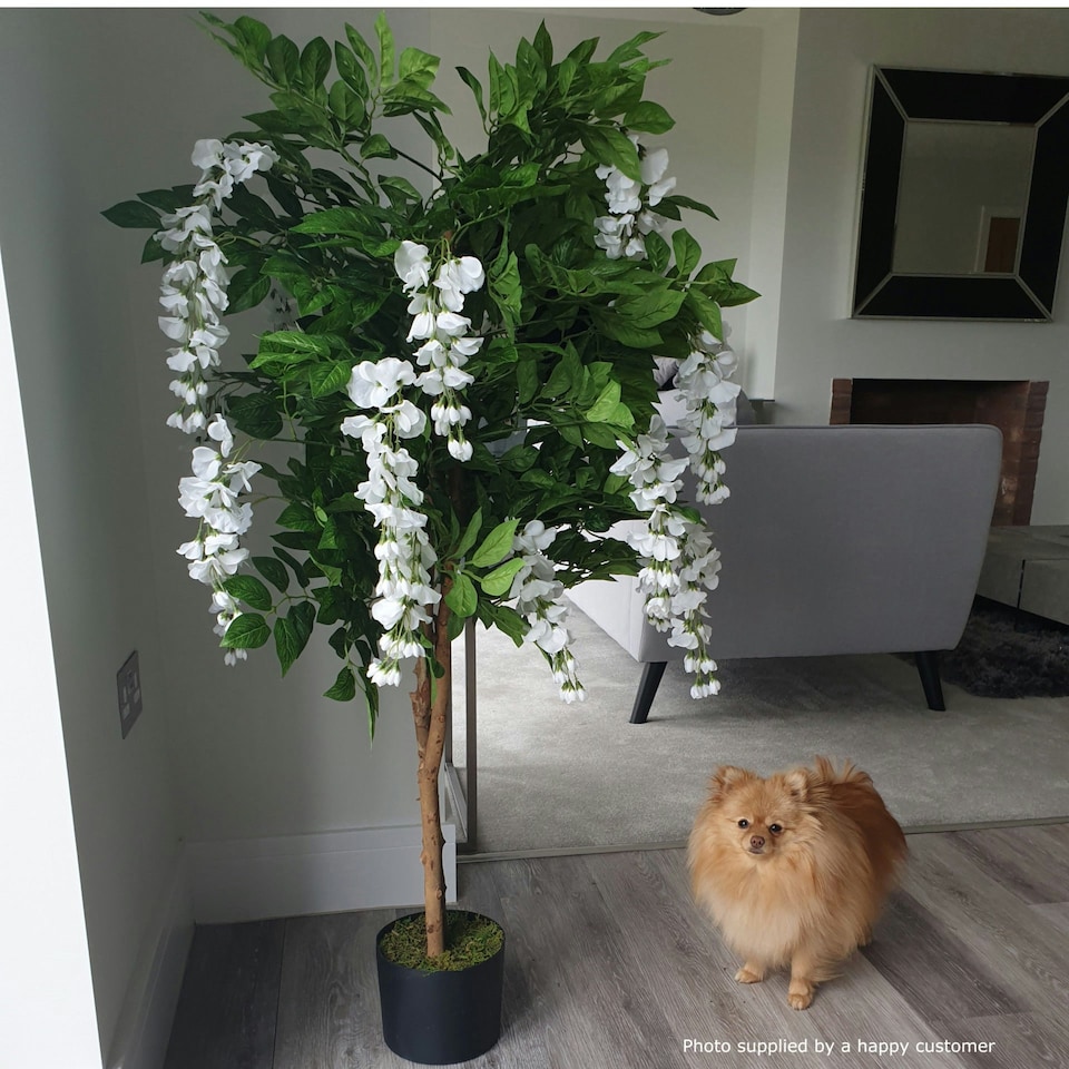 image 1 of 130cm Luxury Artificial Wisteria Tree White Flowers - Premium Range Copper Metal Planter