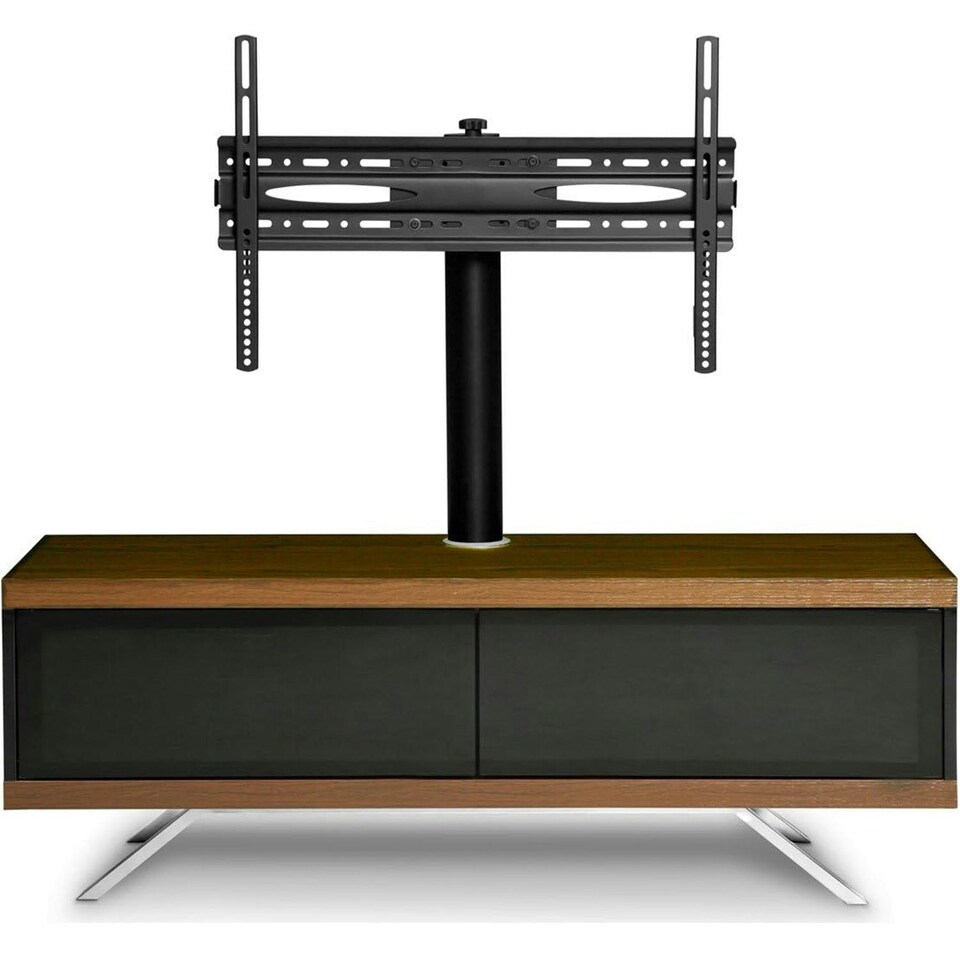 image 1 of MDA Designs TUCANA 1200 HYBRID Black Walnut TV Cabinet BeamThru Remote-Friendly Doors for up to 60" Flat Screen TVs with Mounting Arm Brown