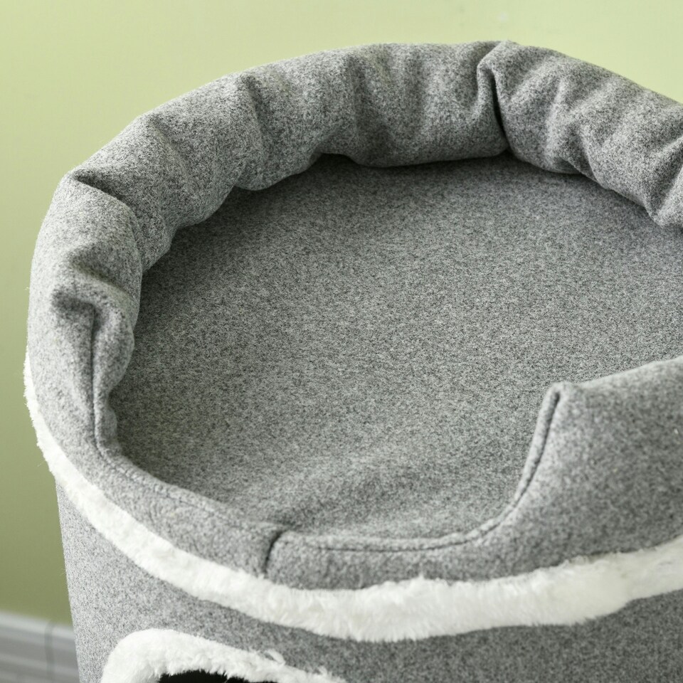 image 1 of PawHut 3 Tier Barrel Cat Tree with Sisal Scratching Post Cat Bed, Grey