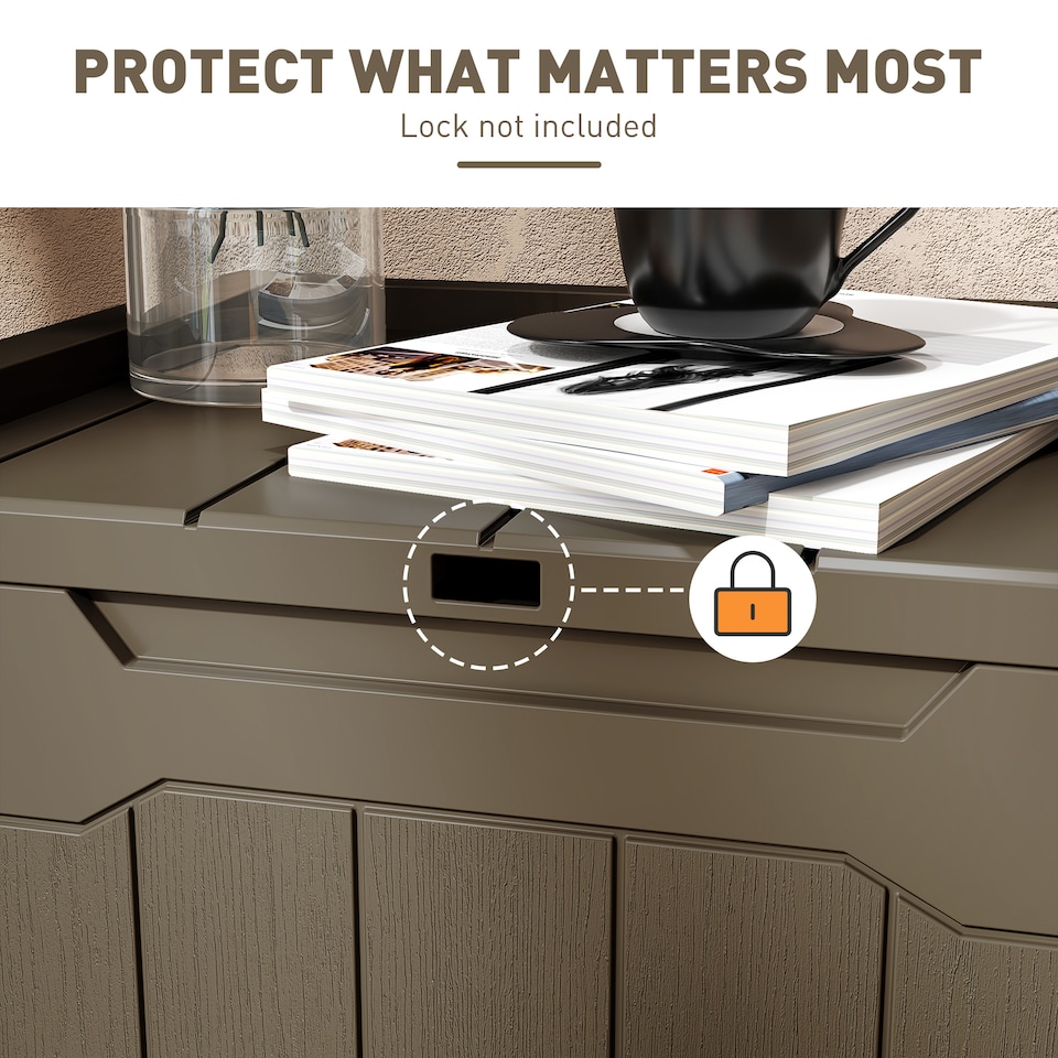 image 1 of HOMCOM 107L Outdoor Balcony Garden Furniture Storage Box with Lock Hole, Plastic Storage Trunk with Lid and Side Handles, All Weather Resistant Large Chest, Safe and Secure for Patio, Dark Brown | Brown | Dark Brown