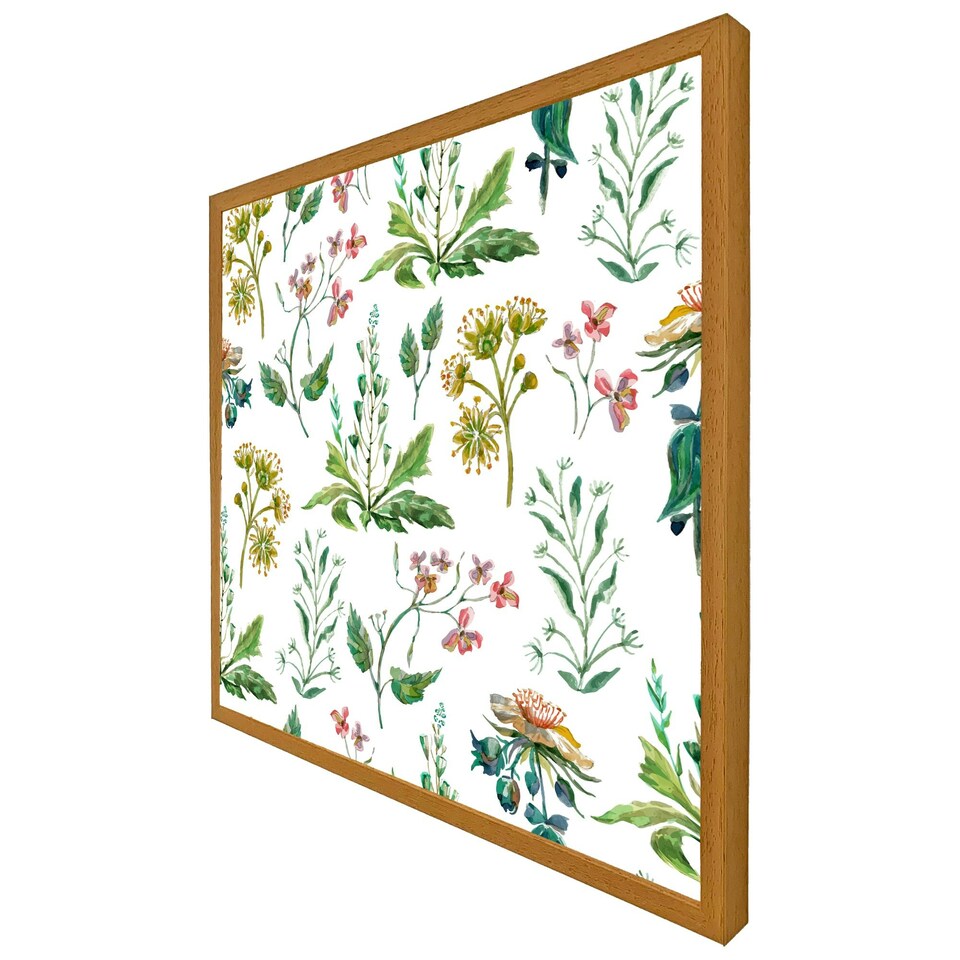 image 1 of Watercolour leaves & flowers (Picture Frame) White | XL