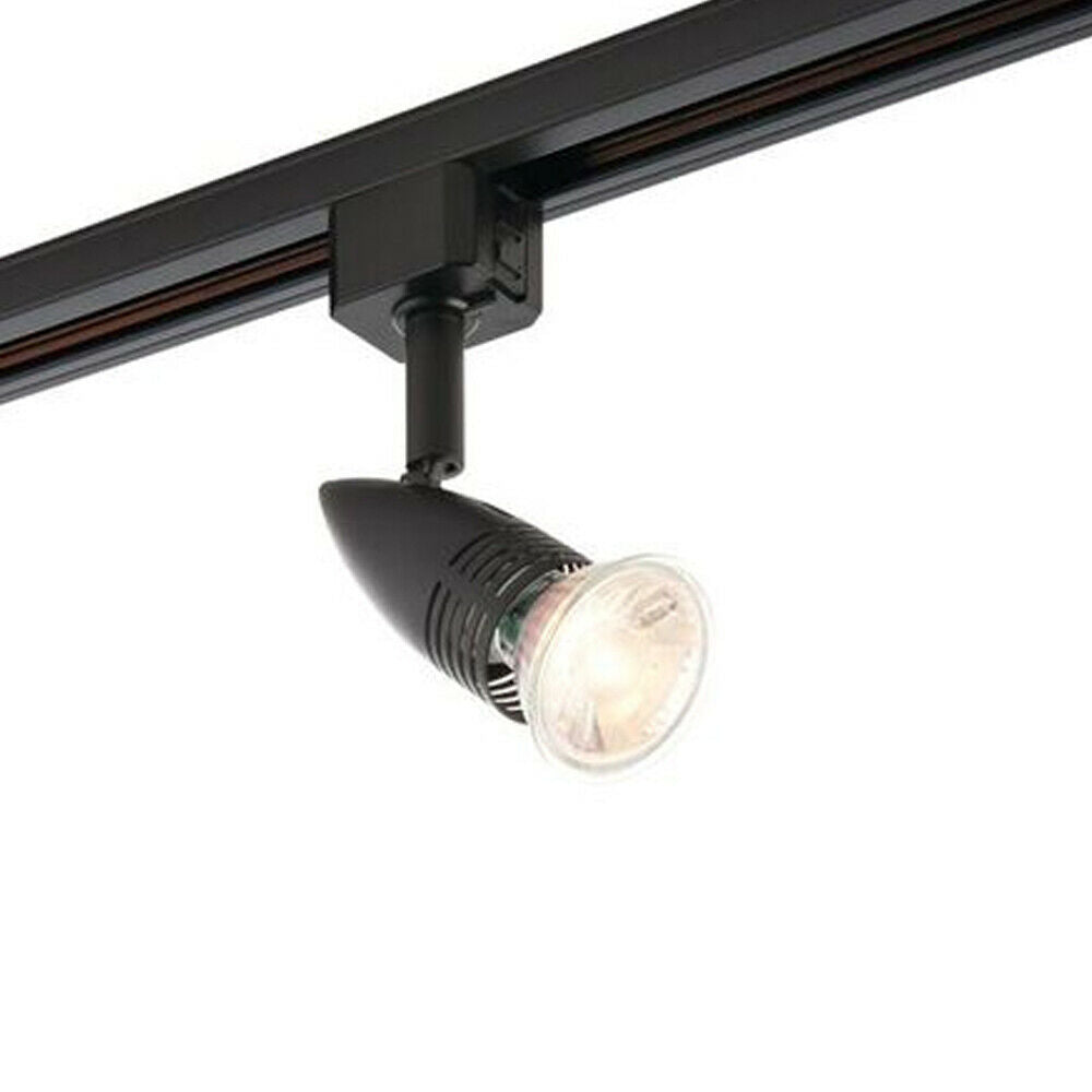 Loops Adjustable Ceiling Track Spotlight Matt Black Single 7W Max GU10 Lamp Downlight