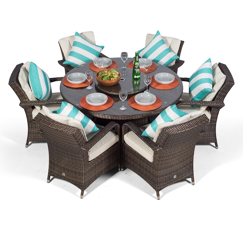 image 1 of Arizona Round 6 Seater Rattan Patio Dining Set | Brown | Brown